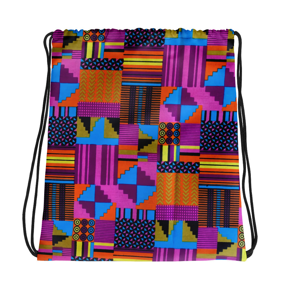 African Print Drawstring backpack bag