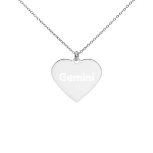 {GEMINI} Engraved Silver or Gold Heart Necklace