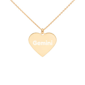 {GEMINI} Engraved Silver or Gold Heart Necklace