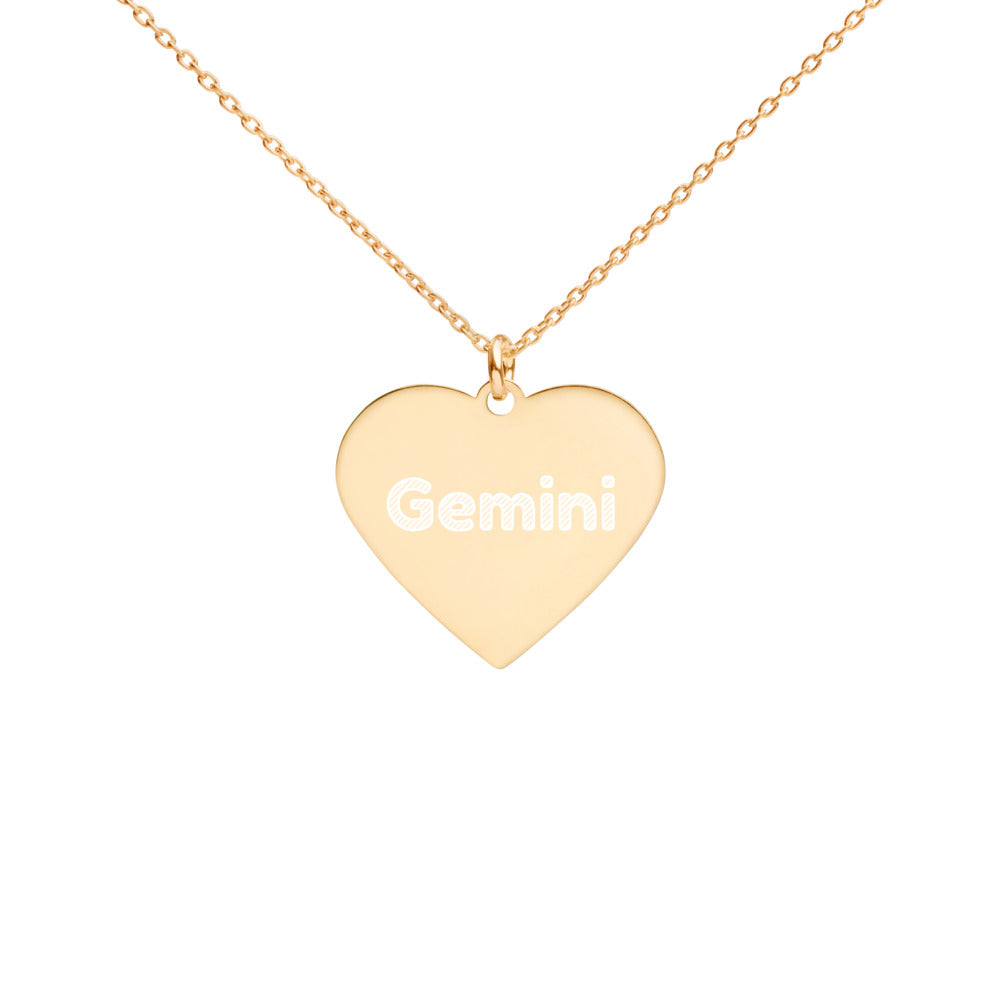 {GEMINI} Engraved Silver or Gold Heart Necklace