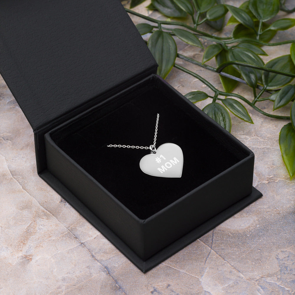 {#1 MOM} Engraved Silver or Gold Heart Necklace