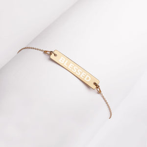 {BLESSED} Engraved Silver or Gold  Bar Chain Bracelet